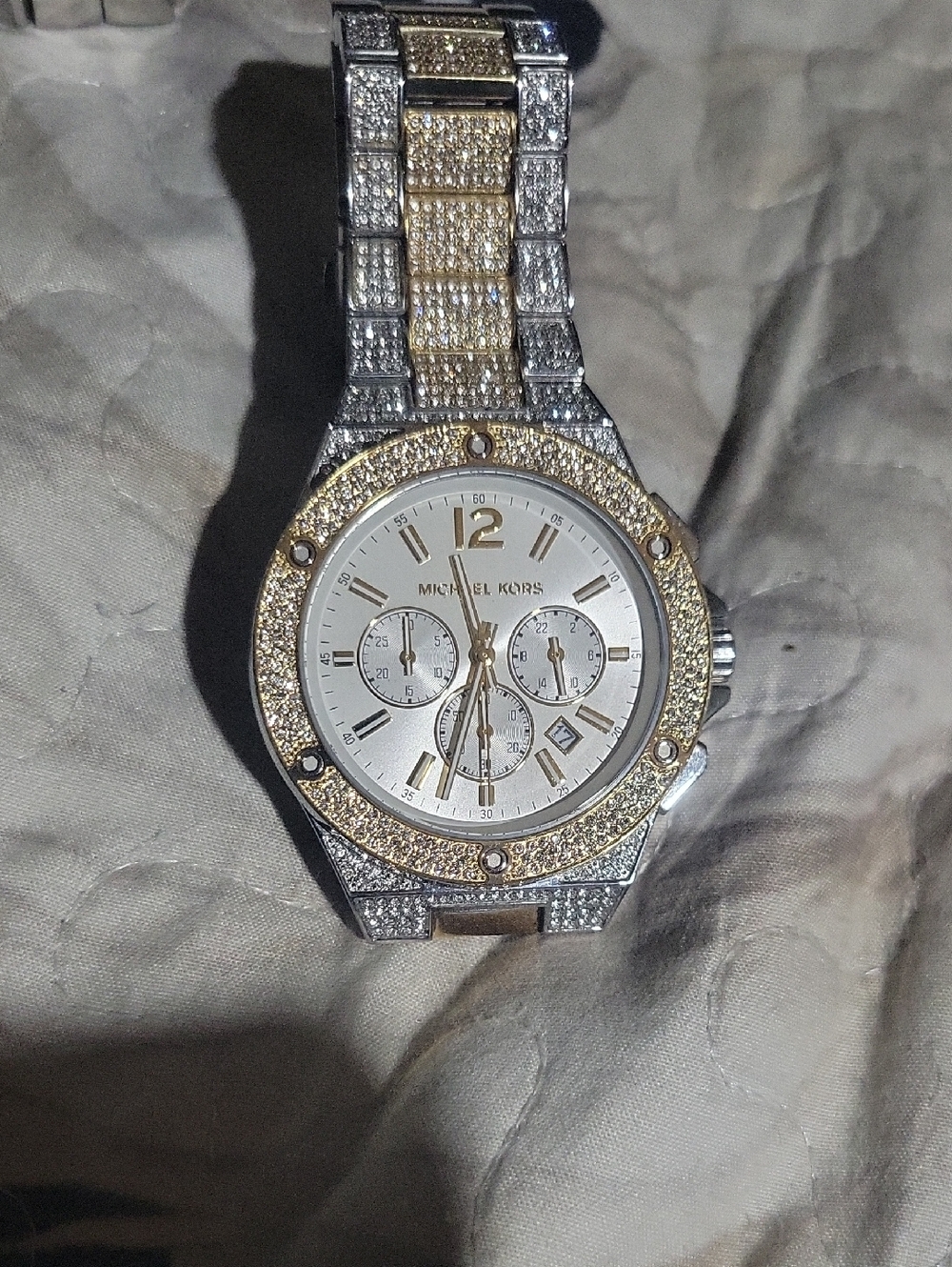 Michael Kors Gold and Silver Crystal Pavé Chronograph Watch